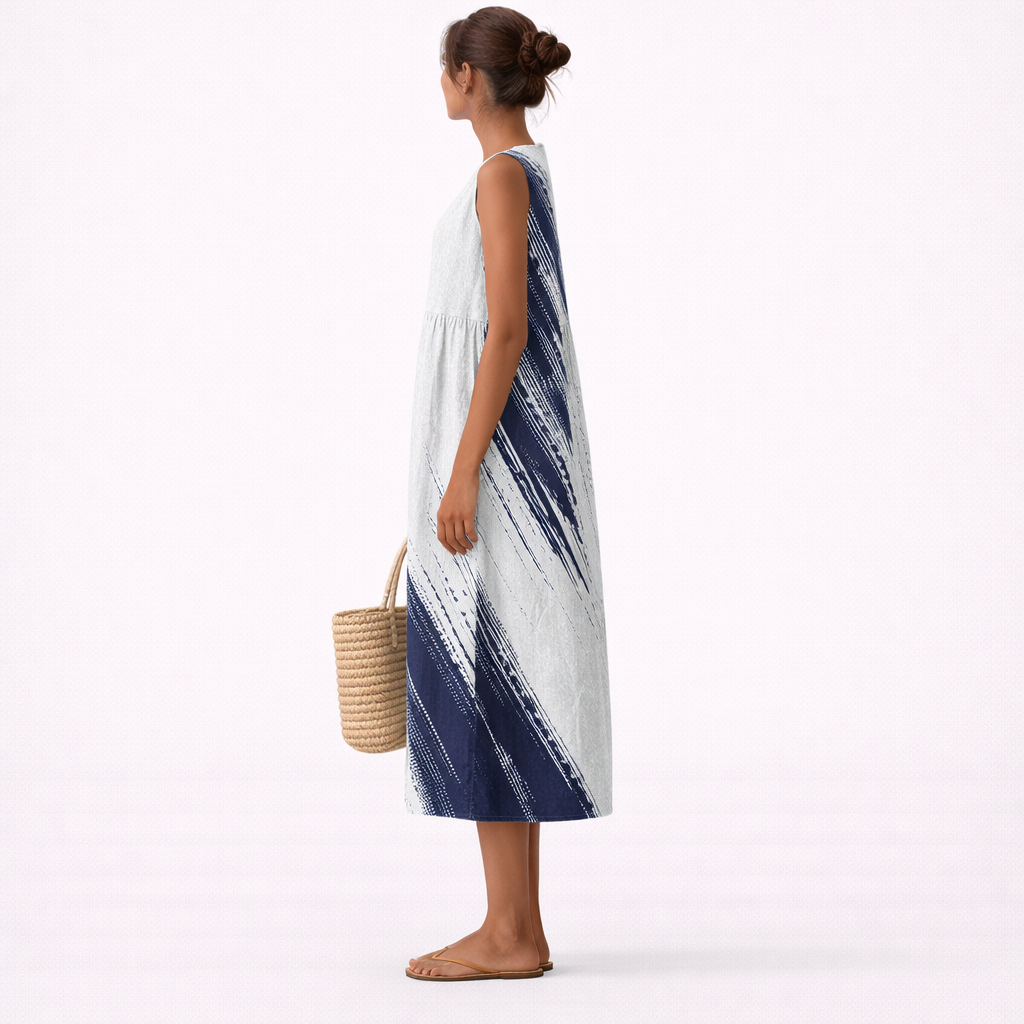 Leire | Vestido Largo Pinceladas Azul Marino