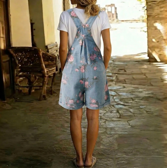 Peto Denim Corto con Estampado Floral
