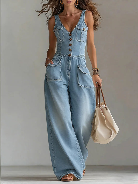 Mono Denim Elegante de Pernera Ancha
