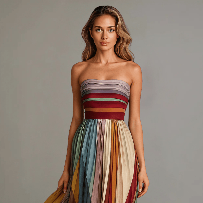 VESTIDO LARGO DE COLORES SIN MANGAS