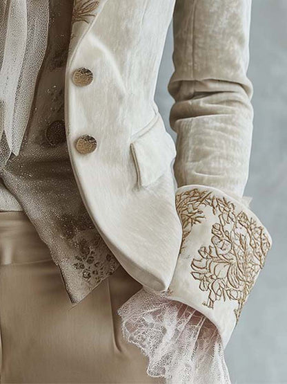 Blazer Clara de Terciopelo Marfil con Bordados Dorados