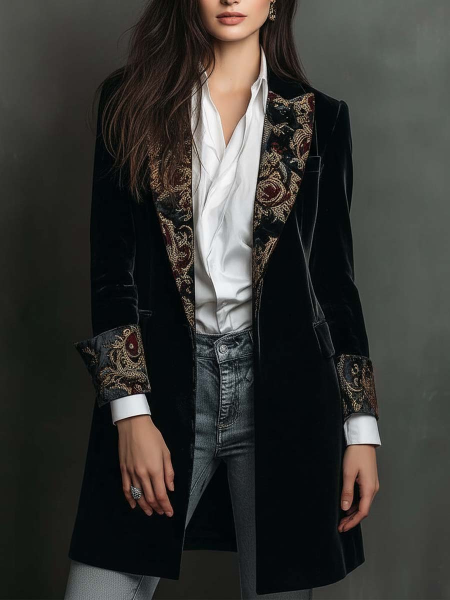 Abrigo Blazer Isadora de Terciopelo con Detalles Jacquard