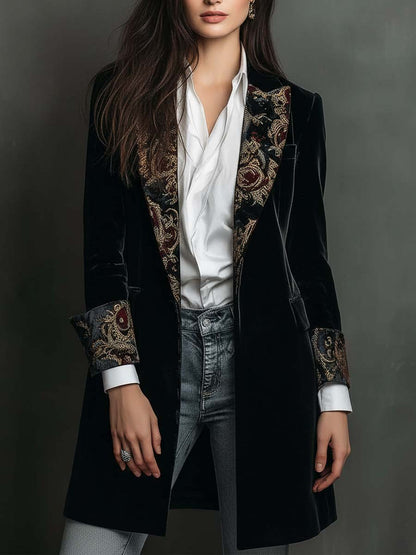 Abrigo Blazer Isadora de Terciopelo con Detalles Jacquard