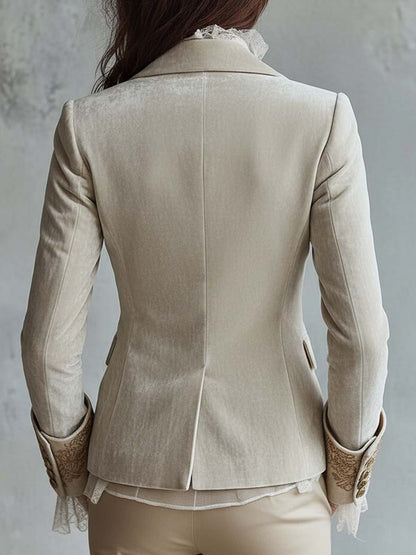 Blazer Clara de Terciopelo Marfil con Bordados Dorados