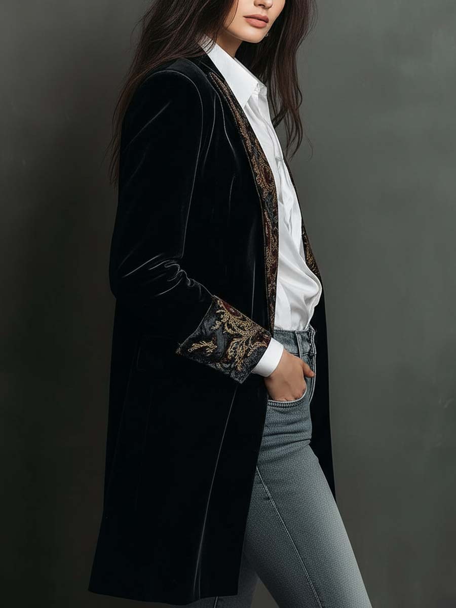 Abrigo Blazer Isadora de Terciopelo con Detalles Jacquard