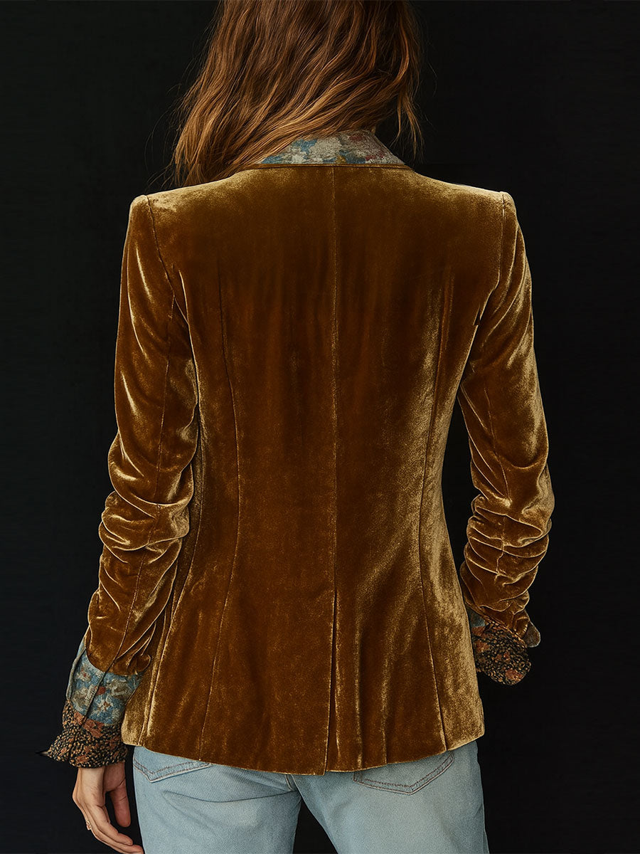 Blazer Miranda de Terciopelo Mostaza con Detalles Florales