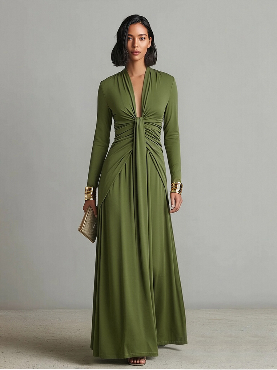 VESTIDO LARGO DE SEDA CON ESCOTE EN V