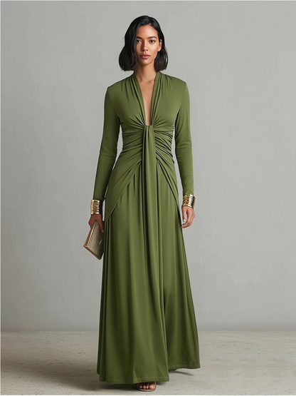 VESTIDO LARGO DE SEDA CON ESCOTE EN V