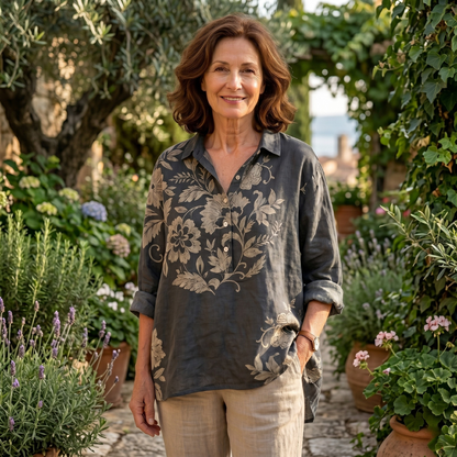 BLUSA ELEGANTE DE LINO CON ESTAMPADO FLORAL