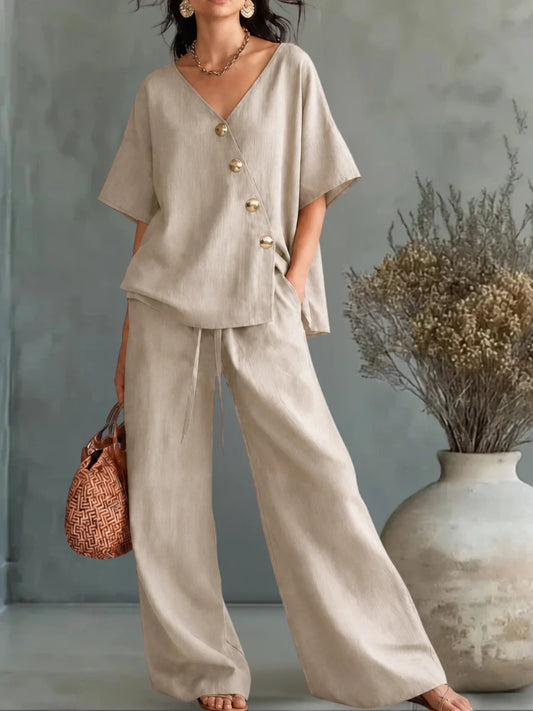 GRETA | CONJUNTO DE CAMISA ABOTONADA CON CUELLO EN V