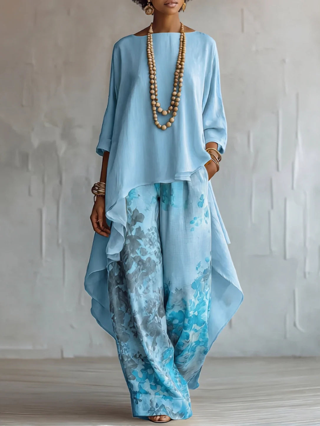 GINEVRA | CONJUNTO ASIMETRICO FLORAL FLUIDO