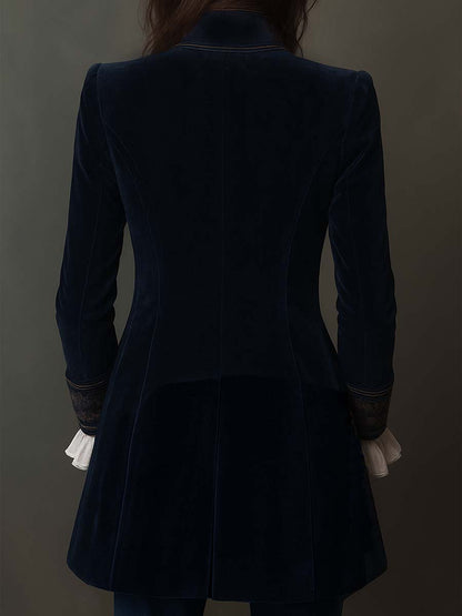 Abrigo Blazer Celeste de Terciopelo Azul con Bordados