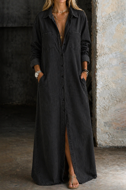 Vestido Camisero Vaquero Largo con Botones