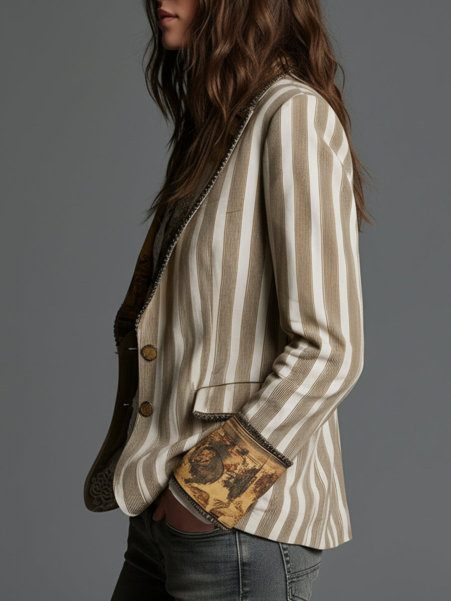 Blazer Noelia de Rayas con Detalles Artísticos