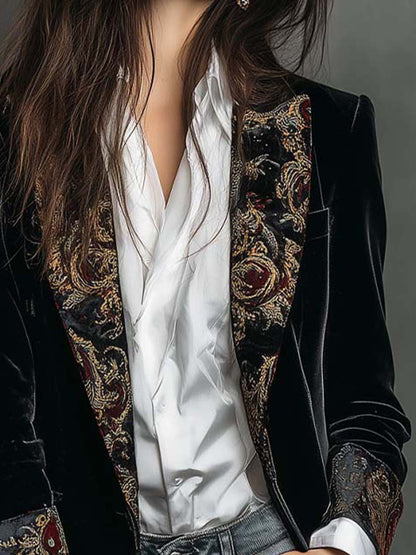 Abrigo Blazer Isadora de Terciopelo con Detalles Jacquard