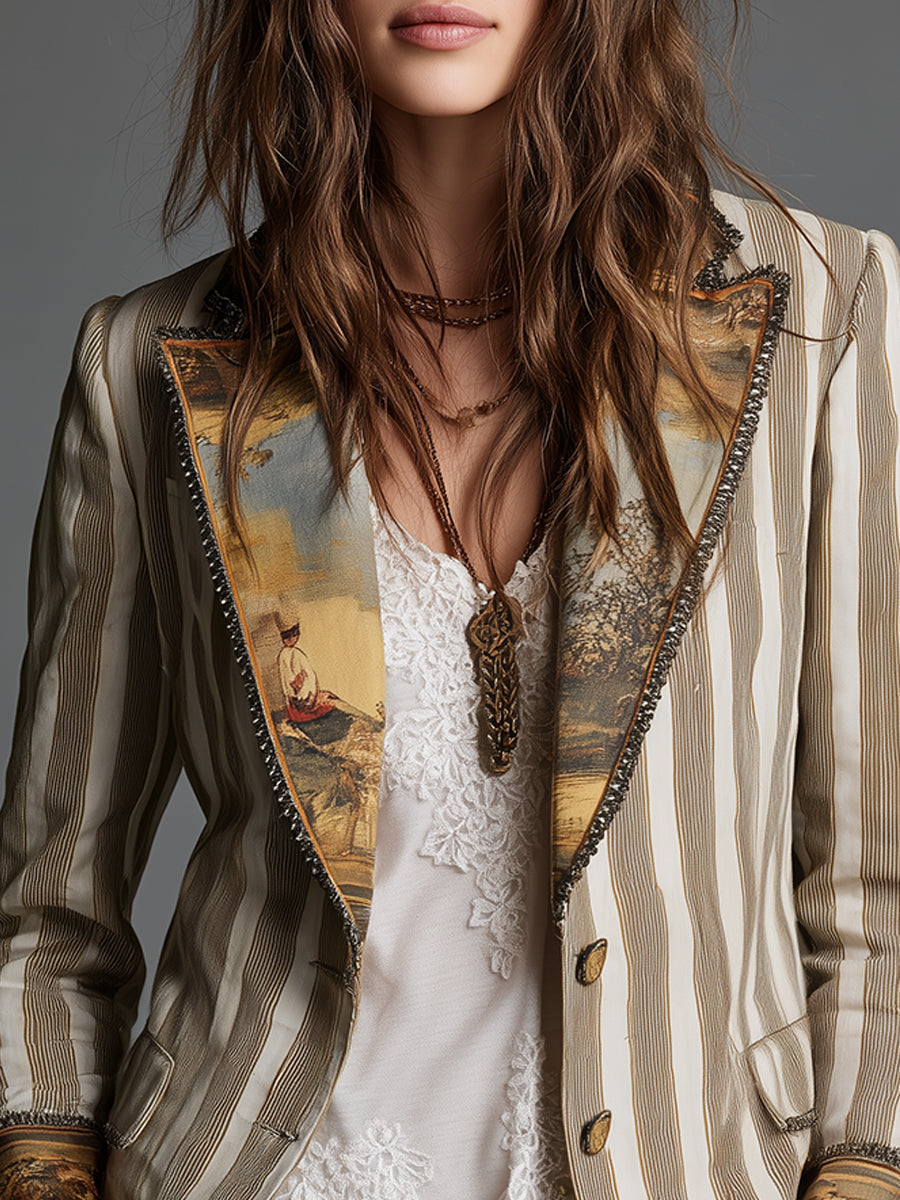Blazer Noelia de Rayas con Detalles Artísticos