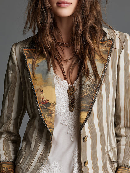 Blazer Noelia de Rayas con Detalles Artísticos