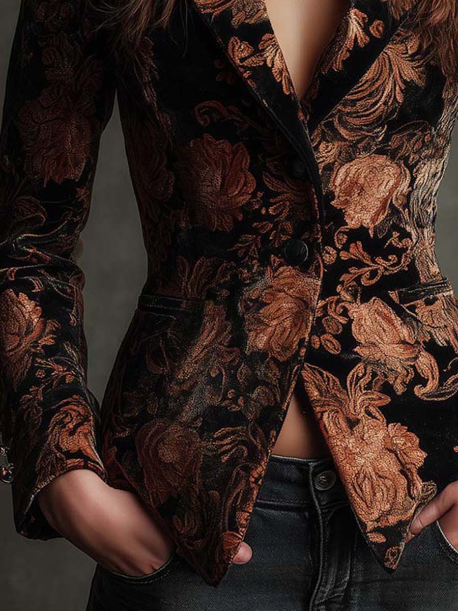 Blazer Leonor Jacquard Floral Cobrizo