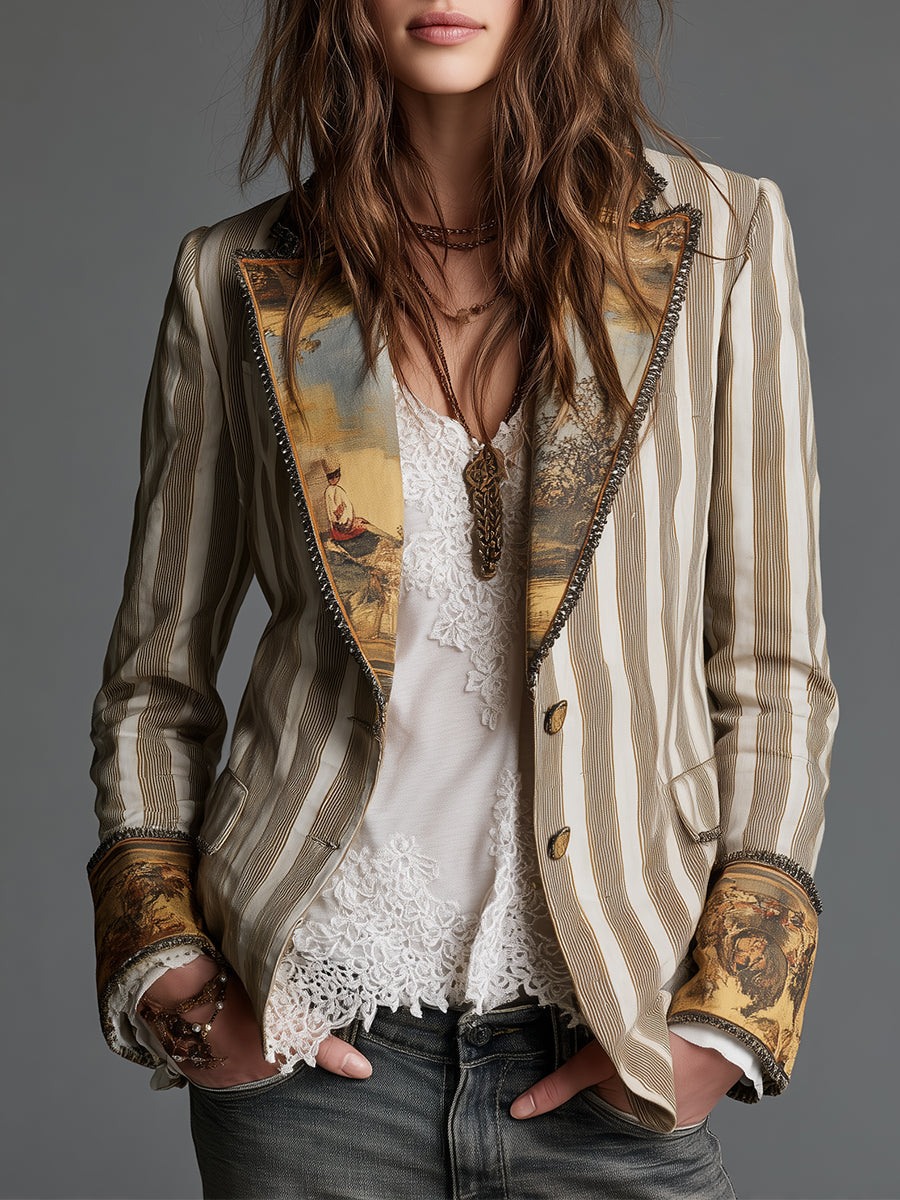 Blazer Noelia de Rayas con Detalles Artísticos