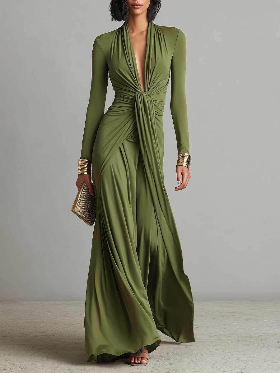 VESTIDO LARGO DE SEDA CON ESCOTE EN V