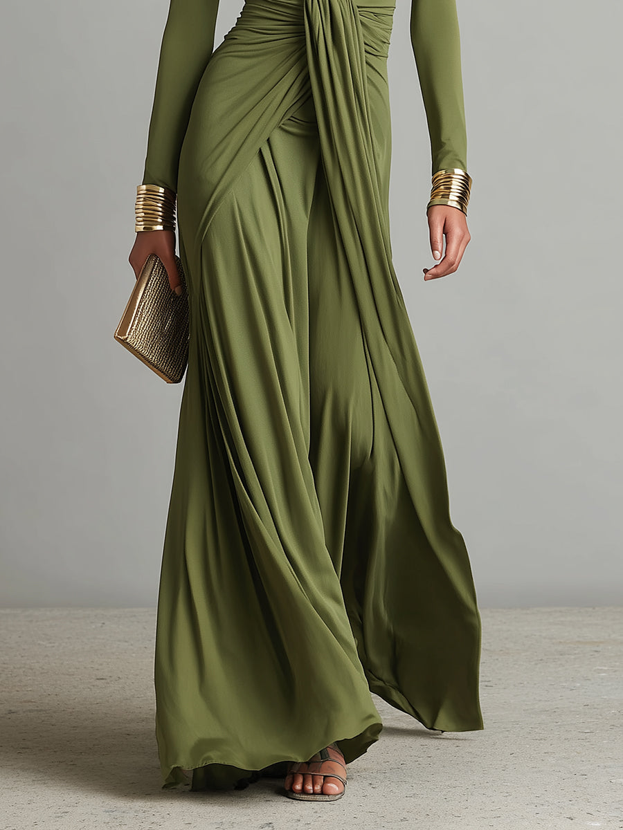 VESTIDO LARGO DE SEDA CON ESCOTE EN V