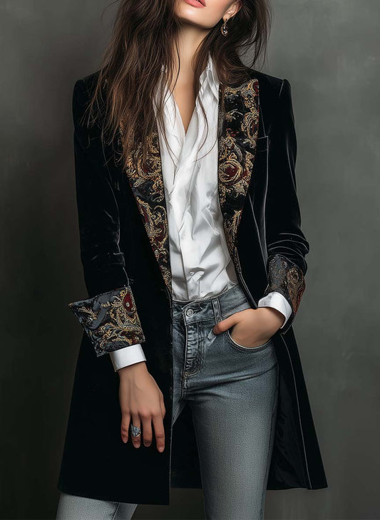 Abrigo Blazer Isadora de Terciopelo con Detalles Jacquard