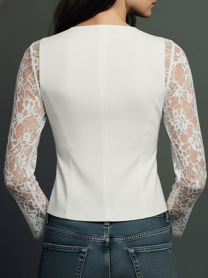 Chaqueta Bianca con Encaje Blanco Perla