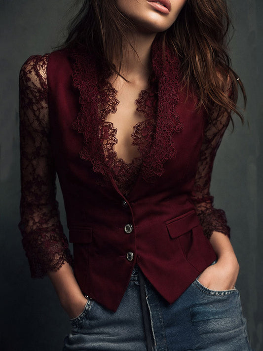 Chaqueta Sofía con Encaje Burdeos