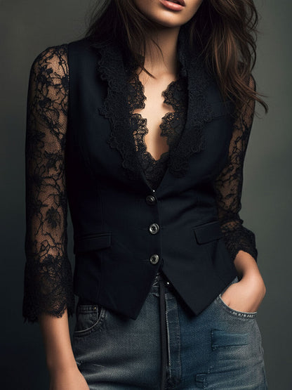 Chaqueta Aurelia con Encaje Rosa Empolvado