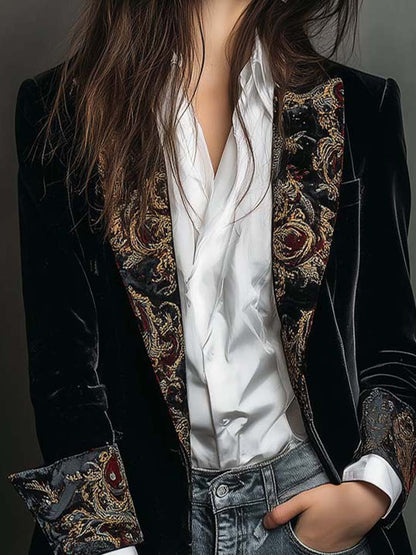 Abrigo Blazer Isadora de Terciopelo con Detalles Jacquard