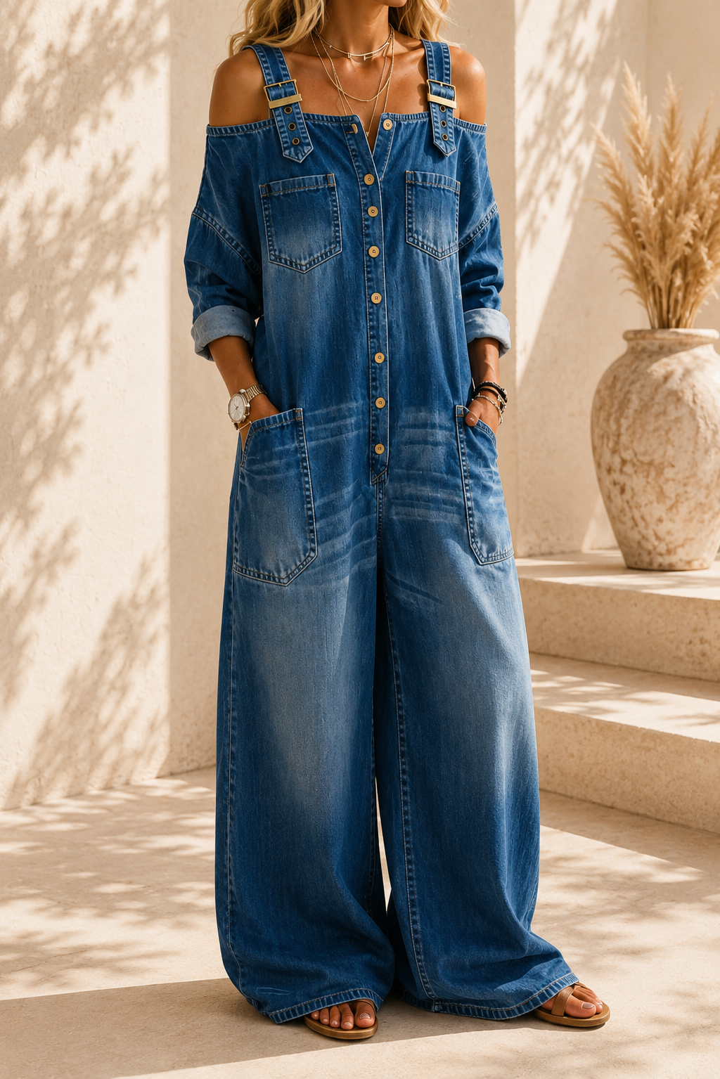 Mono Vaquero Oversize con Hombros Descubiertos
