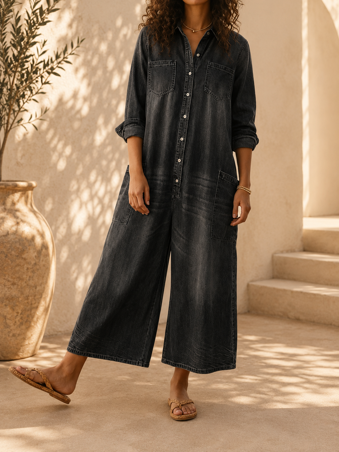 Mono Vaquero Oversize Negro de Manga Larga