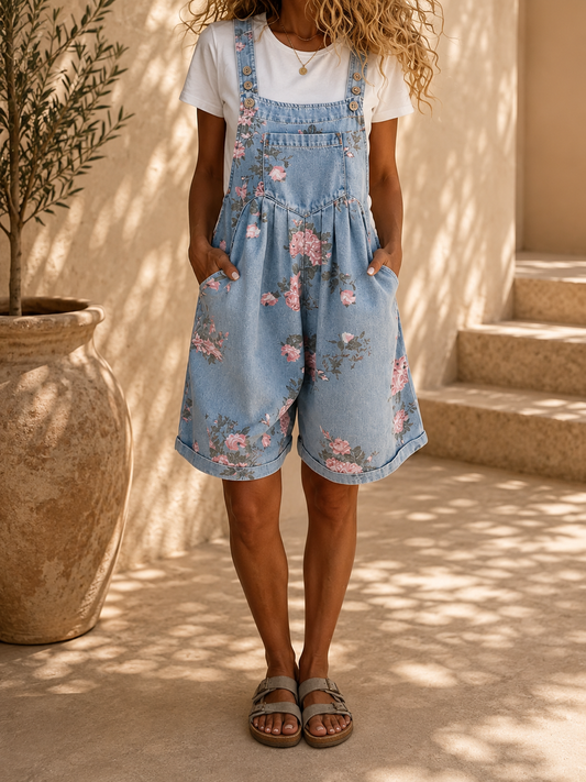 Peto Denim Corto con Estampado Floral