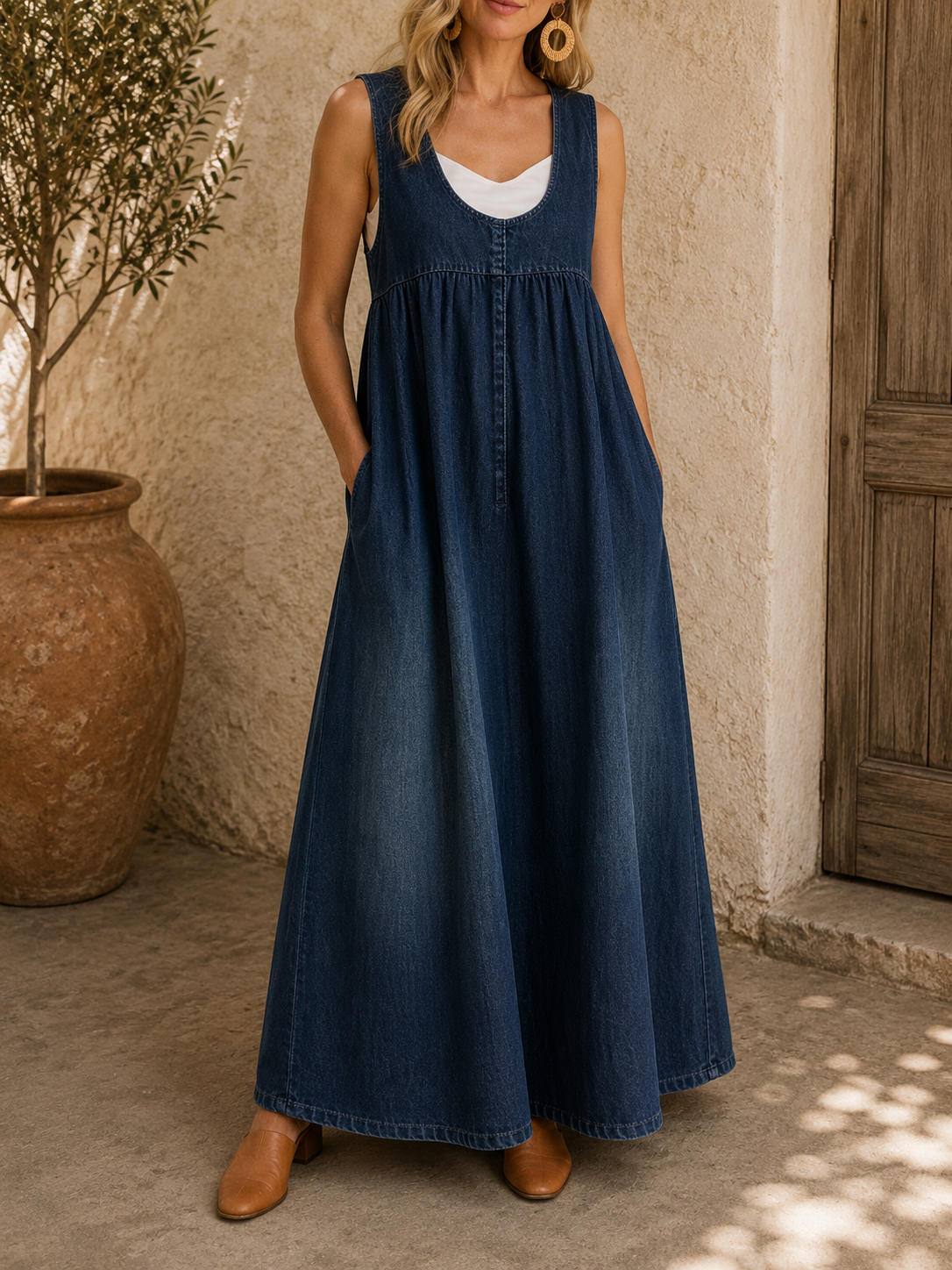 Vestido Vaquero Largo de Corte Fluido