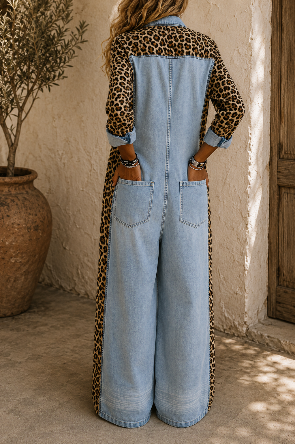 Vestido Camisero Vaquero con Estampado Leopardo