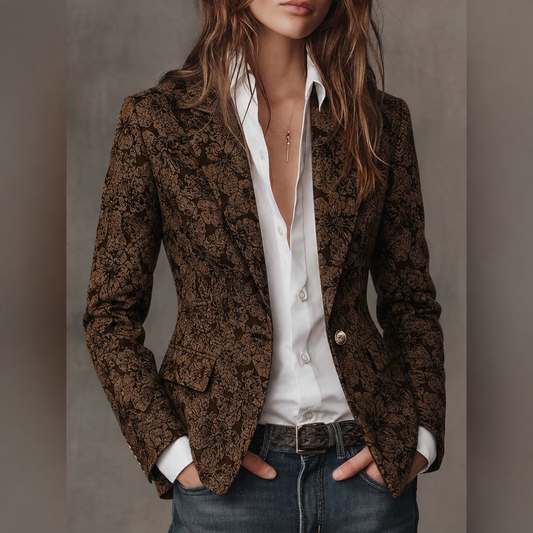 Blazer Adriana Jacquard Floral Marrón
