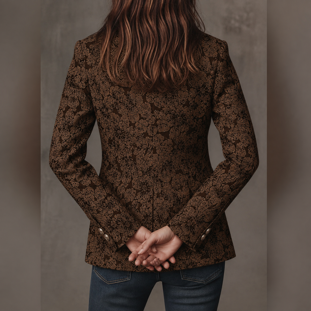 Blazer Adriana Jacquard Floral Marrón