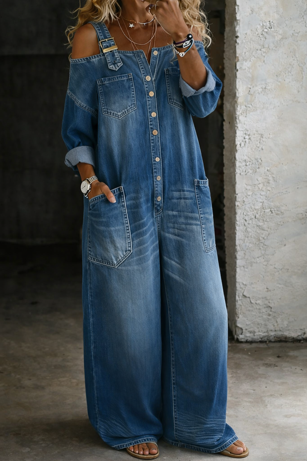 Mono Vaquero Oversize con Hombros Descubiertos
