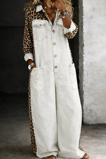 Vestido Camisero Vaquero con Estampado Leopardo