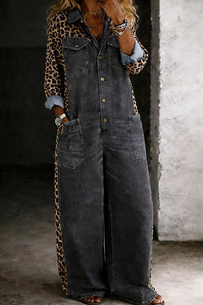 Vestido Camisero Vaquero con Estampado Leopardo
