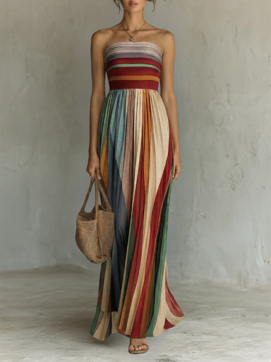 VESTIDO LARGO DE COLORES SIN MANGAS