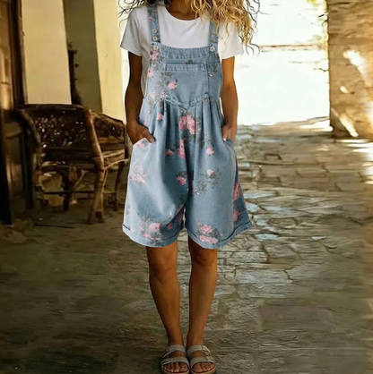 Peto Denim Corto con Estampado Floral