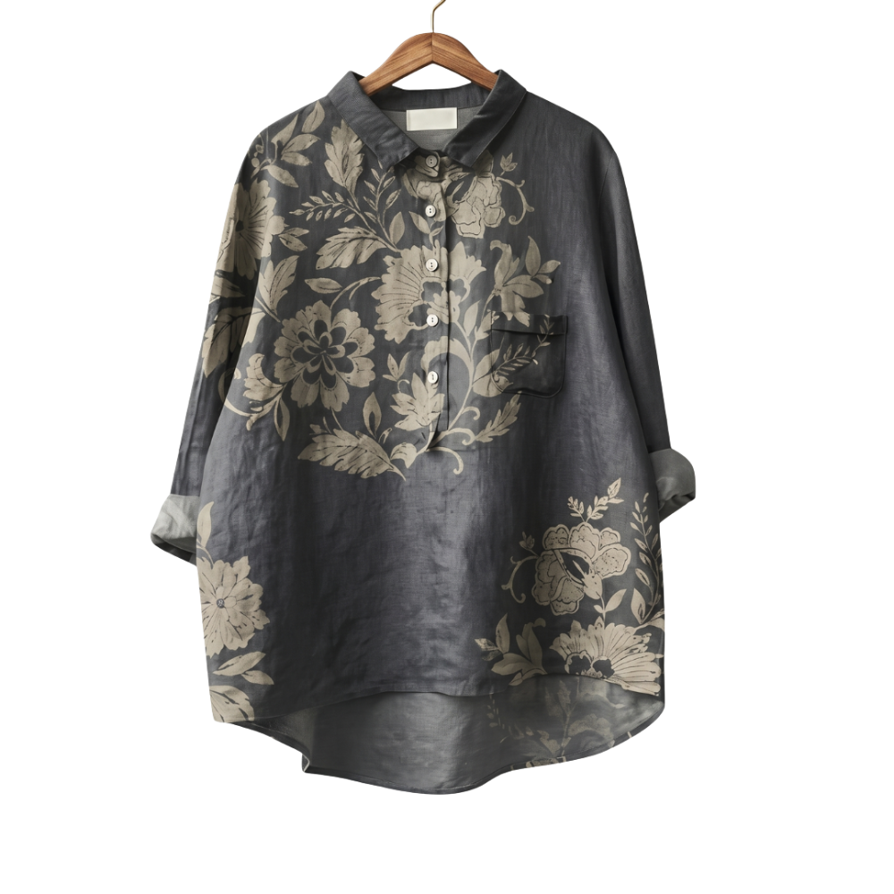 BLUSA ELEGANTE DE LINO CON ESTAMPADO FLORAL