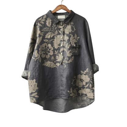 BLUSA ELEGANTE DE LINO CON ESTAMPADO FLORAL