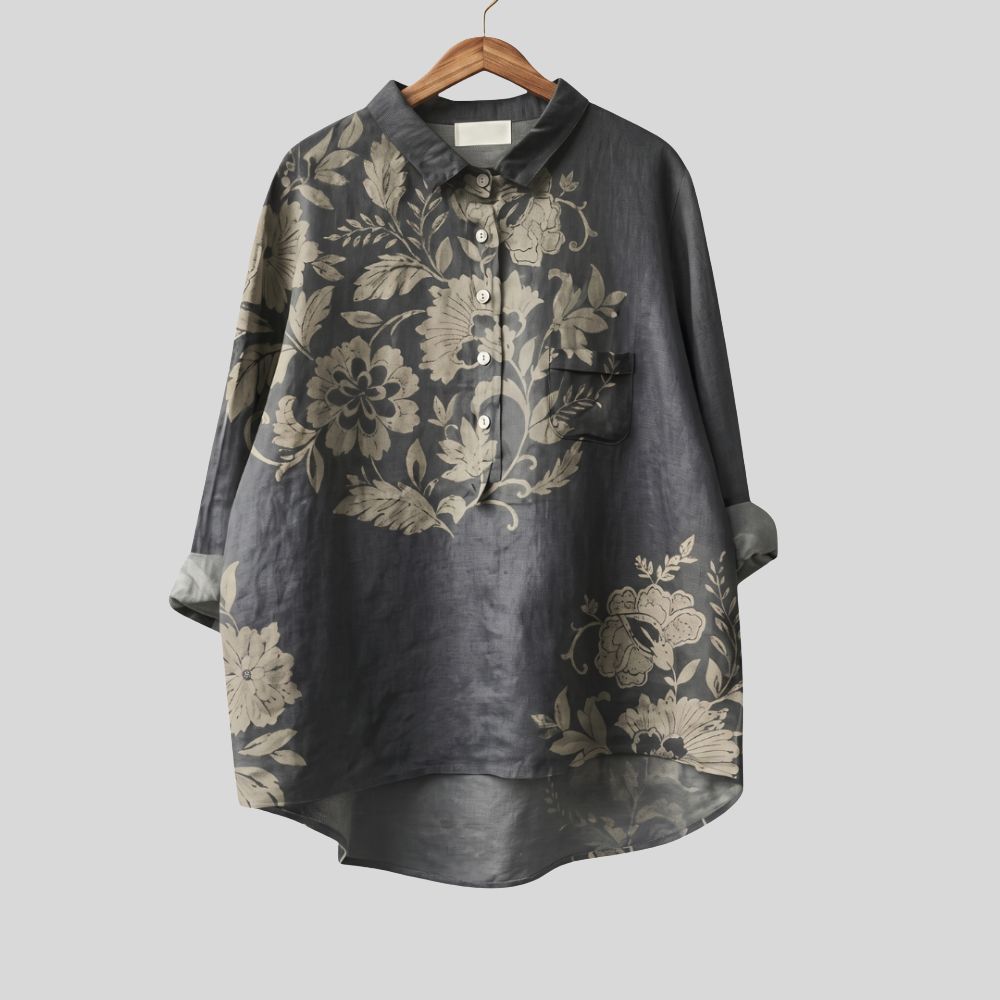 BLUSA ELEGANTE DE LINO CON ESTAMPADO FLORAL
