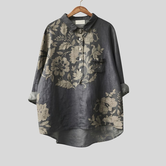 BLUSA ELEGANTE DE LINO CON ESTAMPADO FLORAL