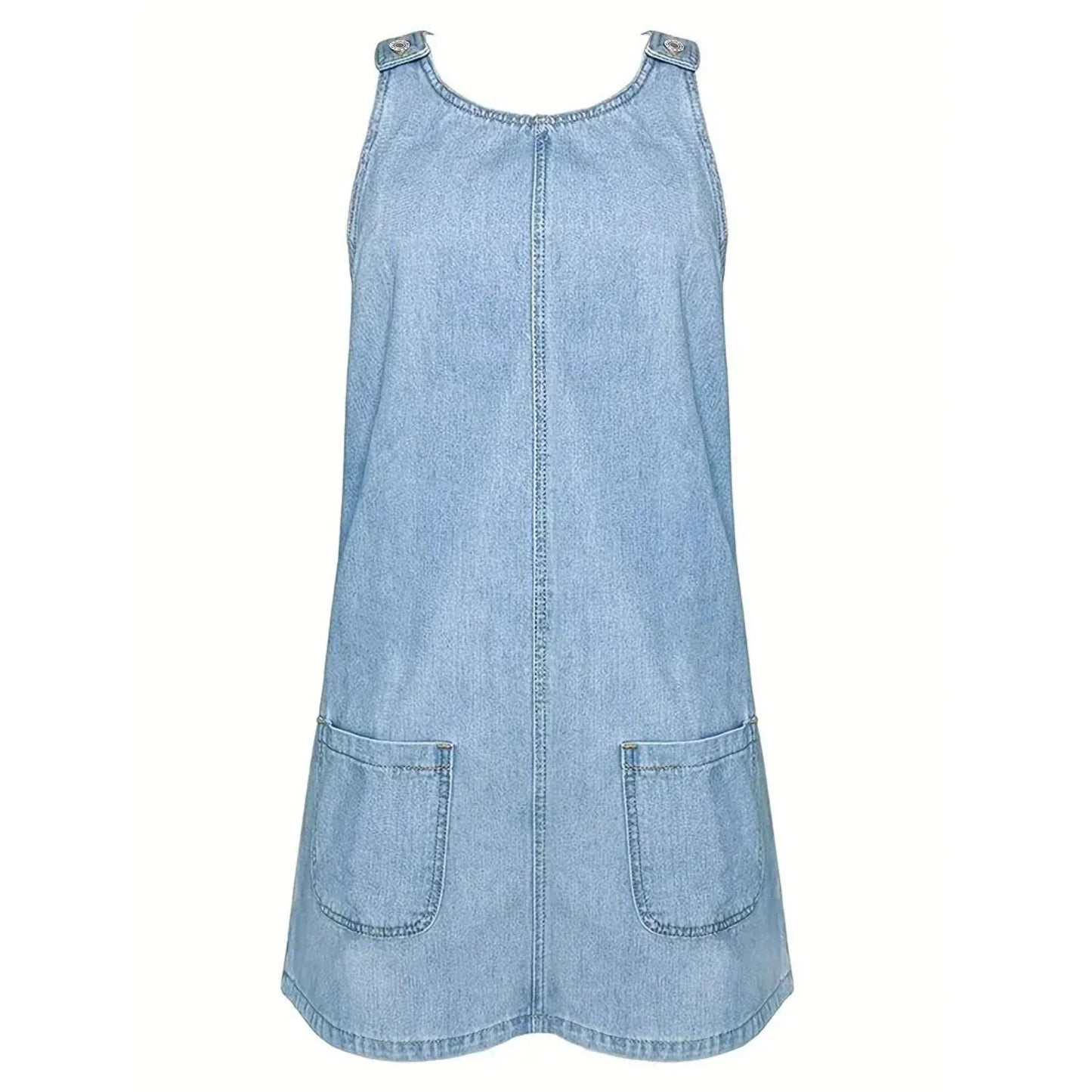 Vestido Peto Vaquero Corto con Bolsillos
