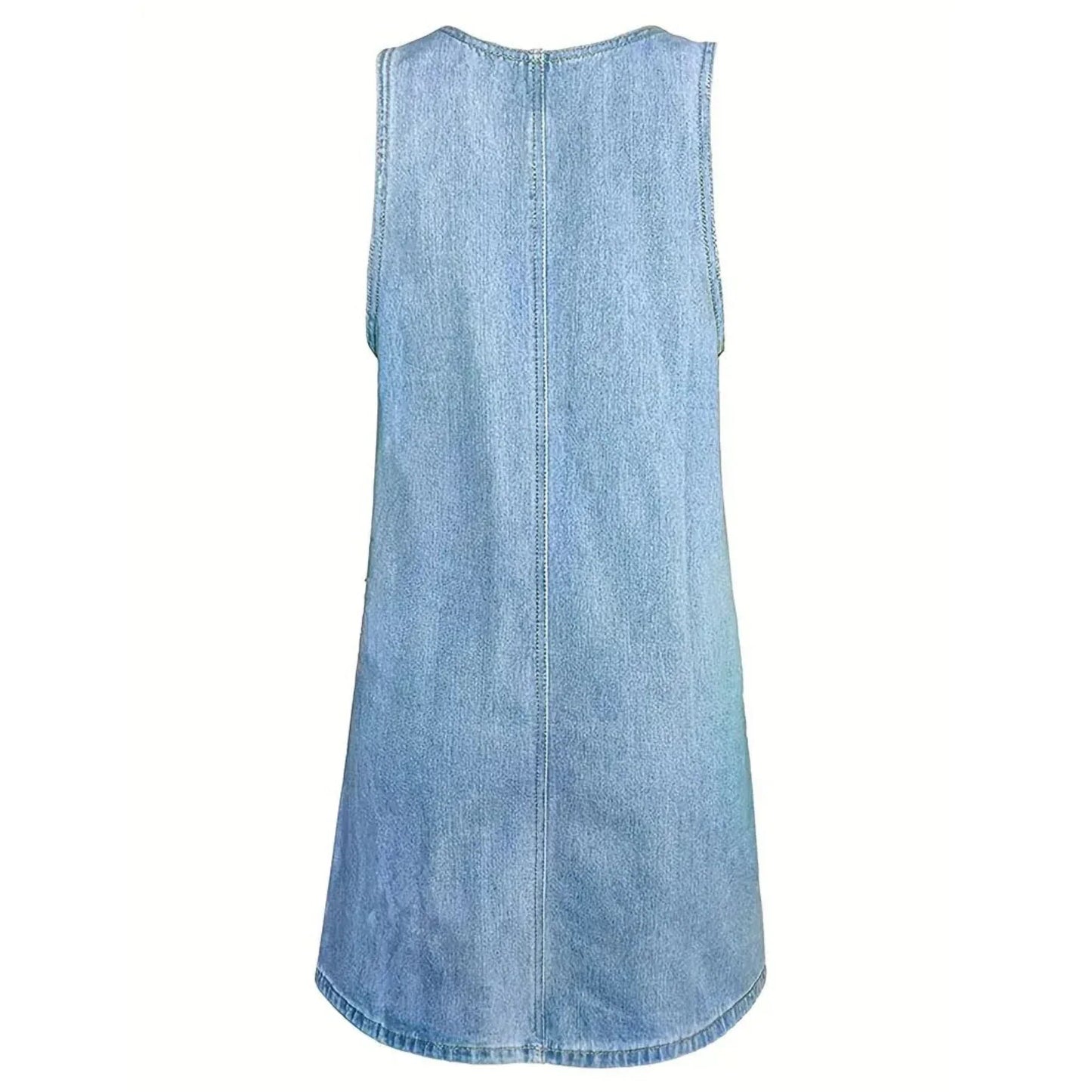Vestido Peto Vaquero Corto con Bolsillos