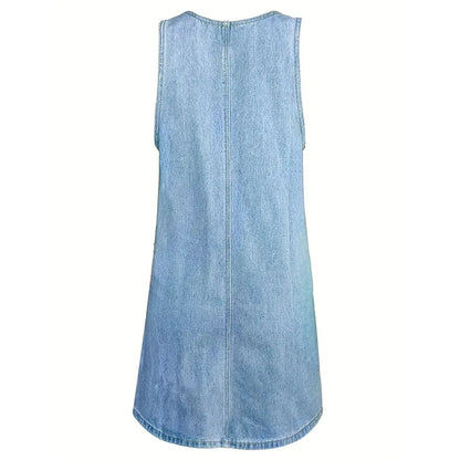 Vestido Peto Vaquero Corto con Bolsillos