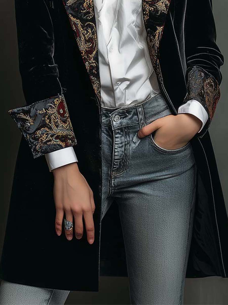 Abrigo Blazer Isadora de Terciopelo con Detalles Jacquard